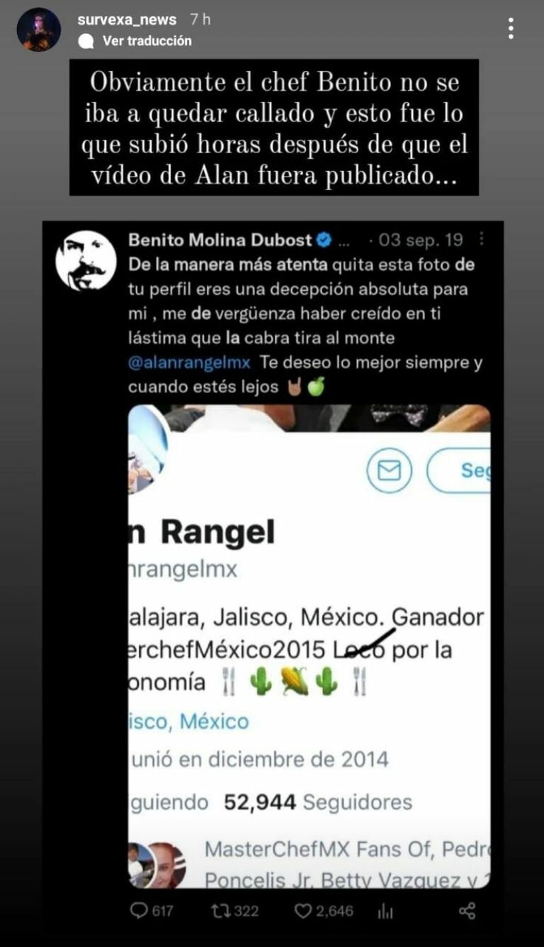 Alan Rangel contra el chef Benito Masterchef México
